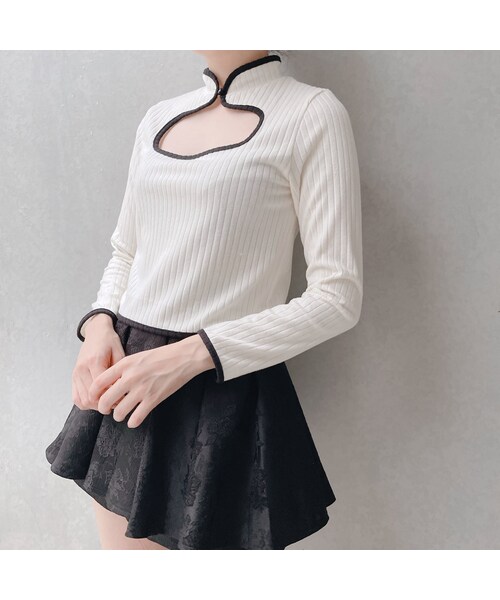 lilLilly（リルリリー）の「チャイナリブトップス（トップス・レディース・WHITE/BLUE/BLACK）」の12枚目の写真