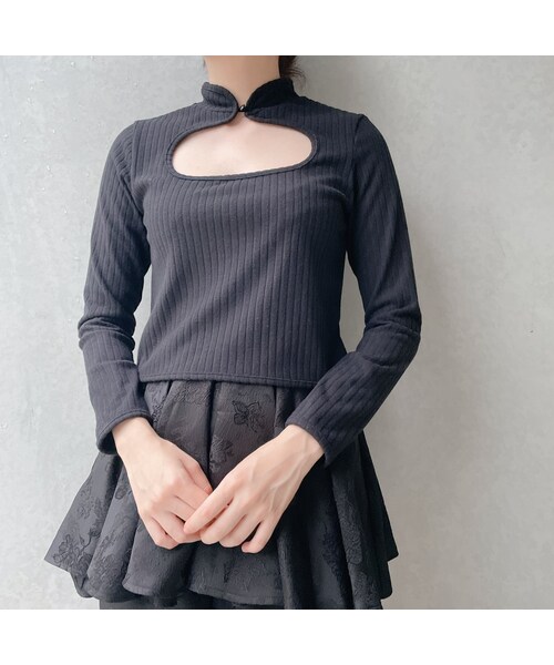 lilLilly（リルリリー）の「チャイナリブトップス（トップス・レディース・WHITE/BLUE/BLACK）」の14枚目の写真