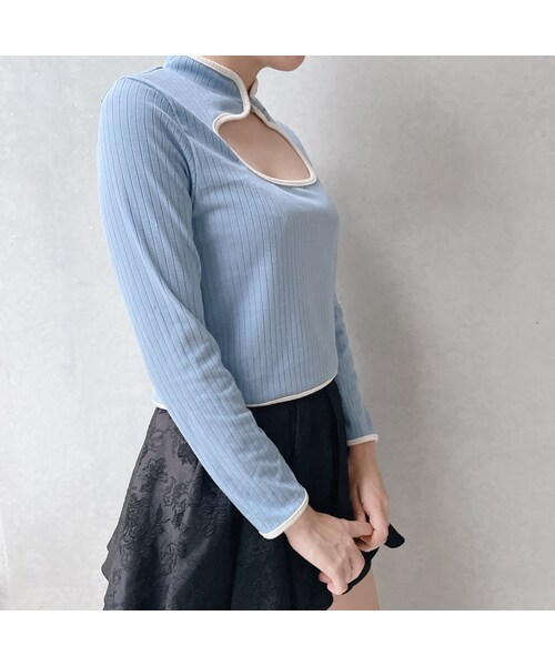 lilLilly（リルリリー）の「チャイナリブトップス（トップス・レディース・WHITE/BLUE/BLACK）」の16枚目の写真