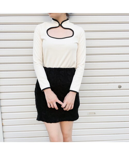 lilLilly（リルリリー）の「チャイナリブトップス（トップス・レディース・WHITE/BLUE/BLACK）」の6枚目の写真