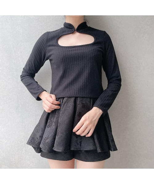 lilLilly（リルリリー）の「チャイナリブトップス（トップス・レディース・WHITE/BLUE/BLACK）」の4枚目の写真