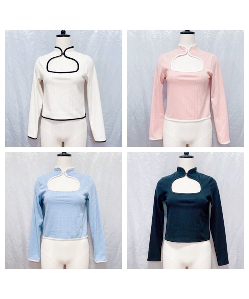 lilLilly（リルリリー）の「チャイナリブトップス（トップス・レディース・WHITE/BLUE/BLACK）」の2枚目の写真