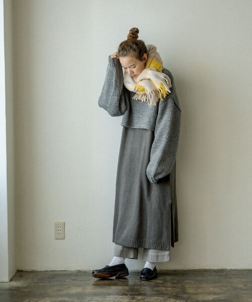 PUAL CE CIN（ピュアルセシン）の「ニット×ニットワンピースset（アンサンブル・レディース・アイボリー/イエロー/ベージュ/グレー・FREE）」の2枚目の写真