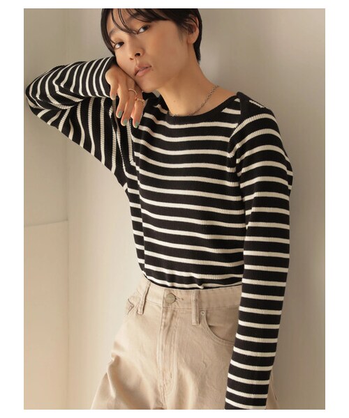 AMERICAN HOLIC（アメリカンホリック）の「≪USED≫ボートネックリブ違いニットプルオーバー（トップス・アイボリー/ブラック・M/L）」の2枚目の写真