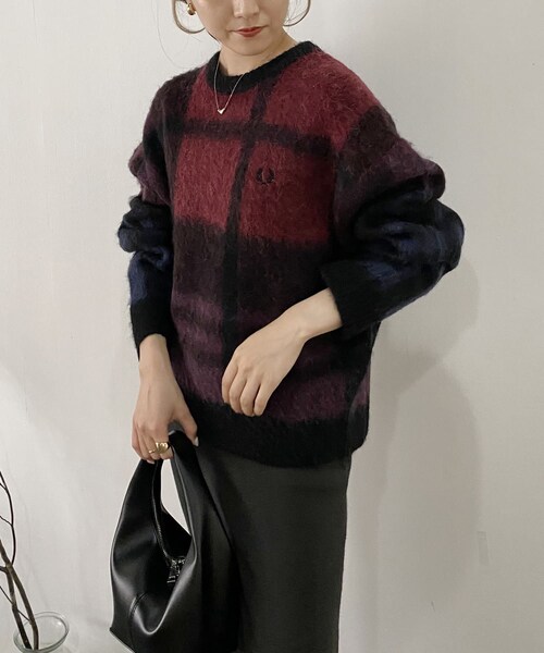 CAPRICIEUX LE'MAGE(カプリシューレマージュ)の「〈WEB限定〉【FRED PERRY/フレッドペリー】 チェックニット(ニット/セーター・ピンク/グリーン・F)」の1枚目の写真