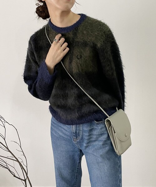 CAPRICIEUX LE'MAGE(カプリシューレマージュ)の「〈WEB限定〉【FRED PERRY/フレッドペリー】 チェックニット(ニット/セーター・ピンク/グリーン・F)」の2枚目の写真