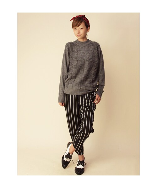 w closet（ダブルクローゼット）の「先染めストライプタックパンツ（パンツ・レディース・ネイビー×レッド/ブラック×オフホワイト・FREE）」の9枚目の写真
