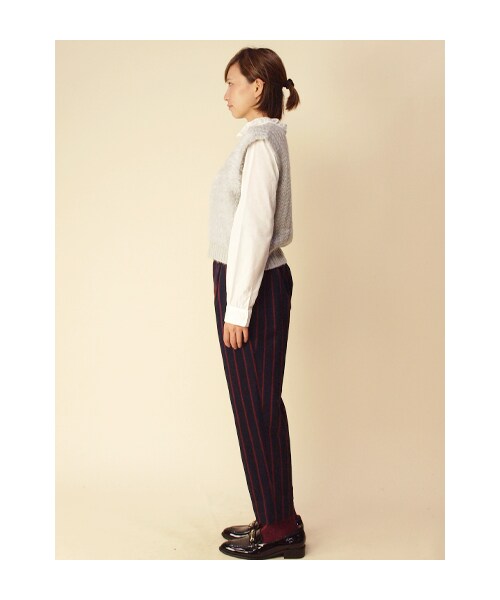 w closet（ダブルクローゼット）の「先染めストライプタックパンツ（パンツ・レディース・ネイビー×レッド/ブラック×オフホワイト・FREE）」の4枚目の写真