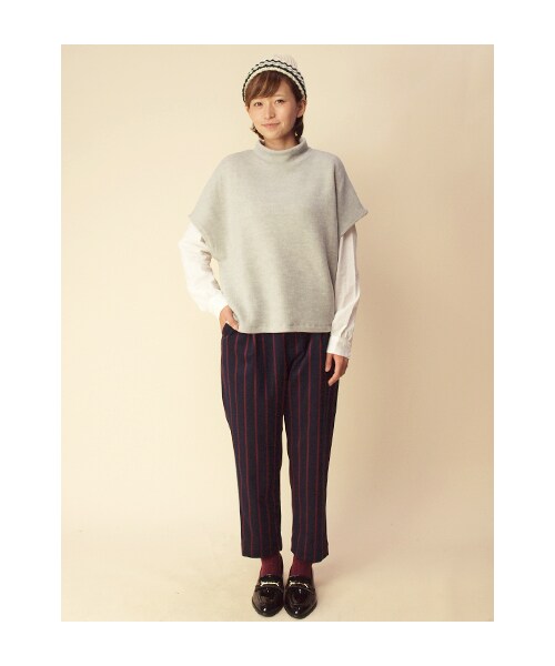 w closet（ダブルクローゼット）の「先染めストライプタックパンツ（パンツ・レディース・ネイビー×レッド/ブラック×オフホワイト・FREE）」の8枚目の写真