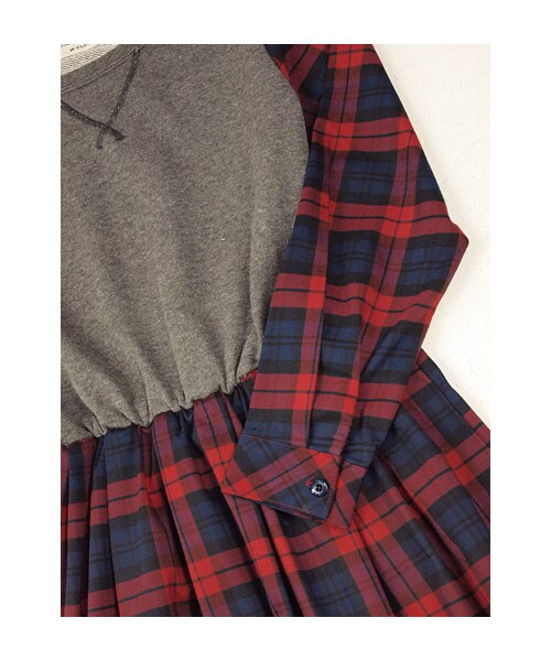 w closet(ダブルクローゼット)の「チェック柄切替ロングワンピース(ワンピース/ドレス・レディース・オフホワイト×ブラック/レッド/グリーン・FREE)」の9枚目の写真