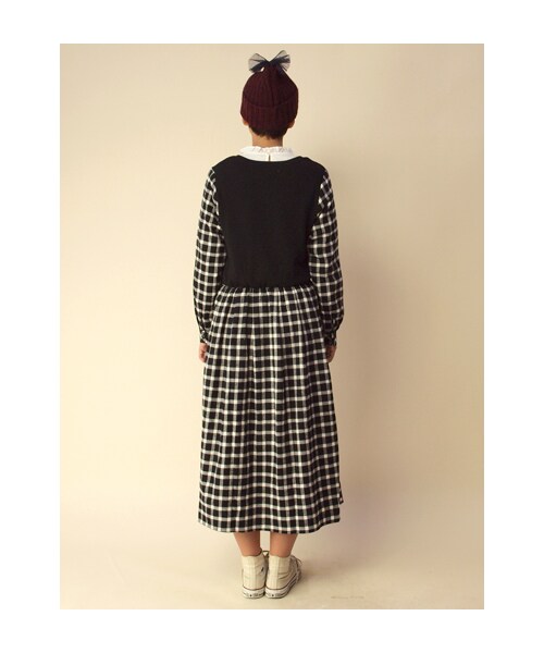 w closet(ダブルクローゼット)の「チェック柄切替ロングワンピース(ワンピース/ドレス・レディース・オフホワイト×ブラック/レッド/グリーン・FREE)」の6枚目の写真
