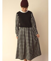 w closet | チェック柄切替ロングワンピース(ワンピース/ドレス)