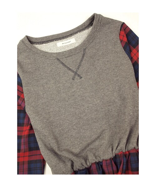 w closet(ダブルクローゼット)の「チェック柄切替ロングワンピース(ワンピース/ドレス・レディース・オフホワイト×ブラック/レッド/グリーン・FREE)」の7枚目の写真