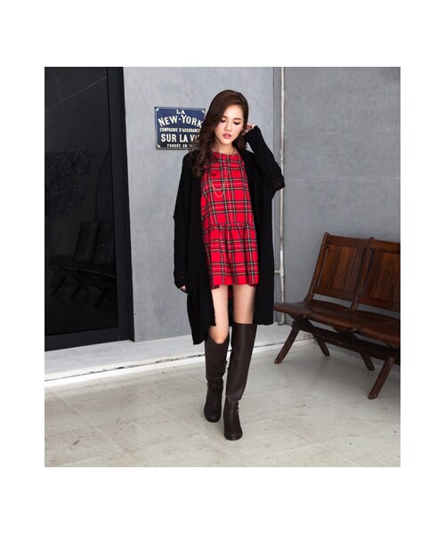 gracegift（グレースギフト）の「後V口實搭素面過膝靴（シューズ・レディース・深咖/黑・35/36/37/38/39/40/41）」の7枚目の写真