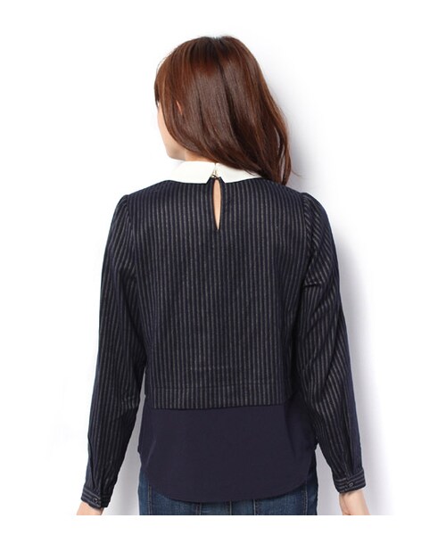 mysty woman（ミスティウーマン）の「フェイクレイヤード長袖トップス（トップス・レディース・グリーン/ネイビー/ブラック・M）」の4枚目の写真