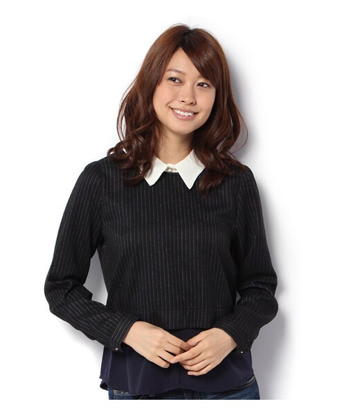 mysty woman（ミスティウーマン）の「フェイクレイヤード長袖トップス（トップス・レディース・グリーン/ネイビー/ブラック・M）」の2枚目の写真