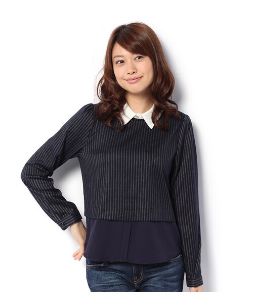 mysty woman（ミスティウーマン）の「フェイクレイヤード長袖トップス（トップス・レディース・グリーン/ネイビー/ブラック・M）」の3枚目の写真