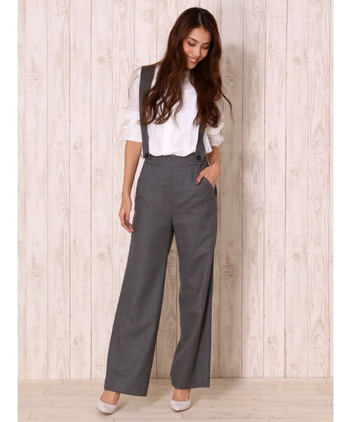 qualite（カリテ）の「ワイドサスペンダーパンツ（パンツ・レディース・グレー/ブラック・1/2）」の12枚目の写真