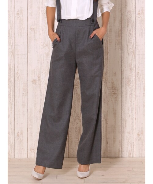 qualite（カリテ）の「ワイドサスペンダーパンツ（パンツ・レディース・グレー/ブラック・1/2）」の3枚目の写真