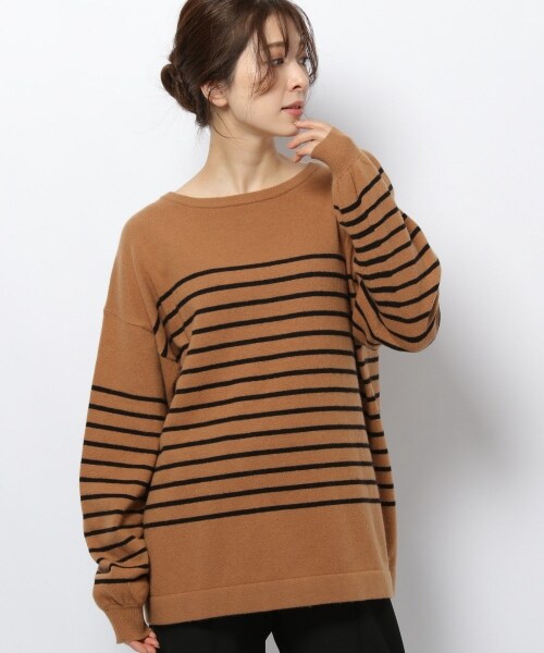 BARNYARDSTORM（バンヤードストーム）の「≪WEB先行予約≫ボーダーニット（トップス・ブラック/キャメル・S(0)/M(1)）」の2枚目の写真