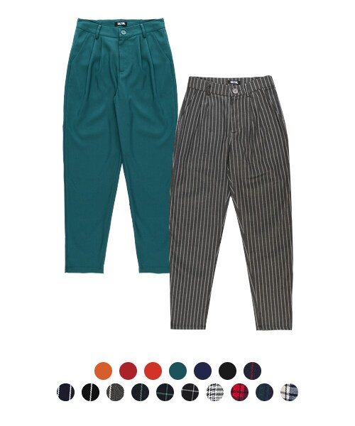 Re:EDIT(リエディ)の「鈴木えみ着用 Sweet掲載 ベーシックテーパードタックパンツ(パンツ・レディース・ブラック/キャメル/バーガンディ/オレンジレッド/ブルーグリーン/ネイビー/チェックレッド/チェックグリーン/チェックネイビー/ストライプブラック/ストライプグレー/ストライプネイビー/ストライプレッド/ストライプグリーン/グレンチェック/格子ブラック/格子ネイビー・S/M/L)」の2枚目の写真