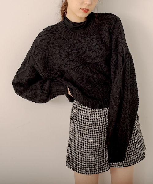 OLIVE des OLIVE（オリーブデオリーブ）の「横ケーブルショート丈ニット（ニット/セーター・レディース・サックスブルー/ブラウン/ブラック/アイボリー・FREE）」の3枚目の写真