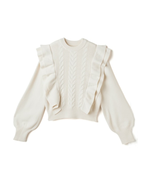 GRL(グレイル)の「ケーブル編みダブルフリルニットトップス(ニット/セーター・レディース・アイボリー・M)」の1枚目の写真