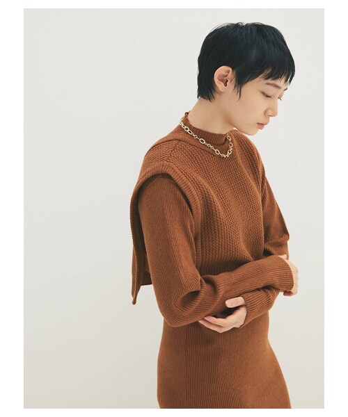 Green　Parks（グリーンパークス）の「armonia・ベストセットニットワンピース（ワンピース/ドレス・ベージュ/キャメル/ネイビー・F）」の5枚目の写真