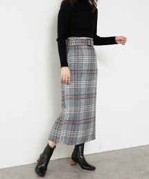 natural couture（ナチュラルクチュール）の「ベルト付き裾フリンジチェックスカート（スカート）」