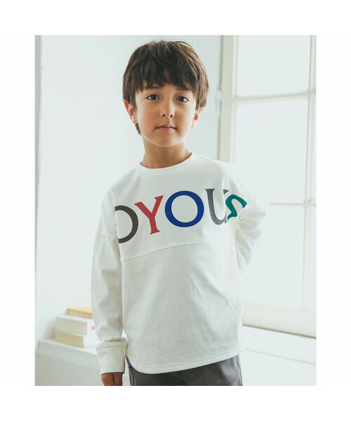 BeBe(ベベ)の「BIG ロゴ プリント コットン ドルマン スリーブ 長袖 Tシャツ (100~150cm)(Tシャツ/カットソー・キッズ・ホワイト/グレー・110)」の1枚目の写真