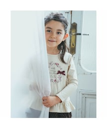 BeBe | 水彩 フラワー プリント リボン 裾 フリル 長袖 Tシャツ(Tシャツ/カットソー)
