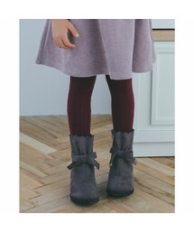 スウェード スカラップ リボン ギャザー ショート ブーツ