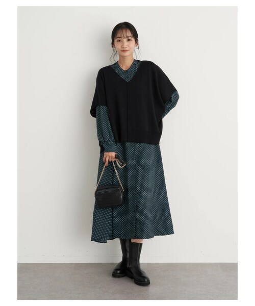 earth music&ecology(アースミュージックアンドエコロジー)の「フラワードットシャツワンピース(ワンピース/ドレス・ブラック/ブラウン/グリーン・F)」の14枚目の写真