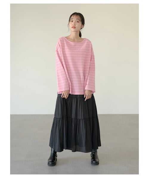 earth music&ecology（アースミュージックアンドエコロジー）の「ECORICHダブルボーダープルオーバー（トップス・オフホワイト/ブラック/ピンク/キャメル/グリーン・F）」の22枚目の写真