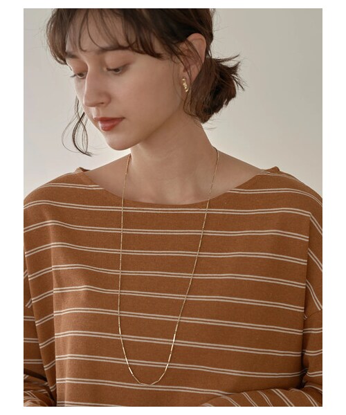 earth music&ecology（アースミュージックアンドエコロジー）の「ECORICHダブルボーダープルオーバー（トップス・オフホワイト/ブラック/ピンク/キャメル/グリーン・F）」の2枚目の写真