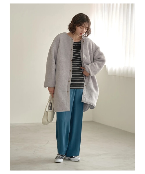 earth music&ecology（アースミュージックアンドエコロジー）の「ECORICHダブルボーダープルオーバー（トップス・オフホワイト/ブラック/ピンク/キャメル/グリーン・F）」の18枚目の写真