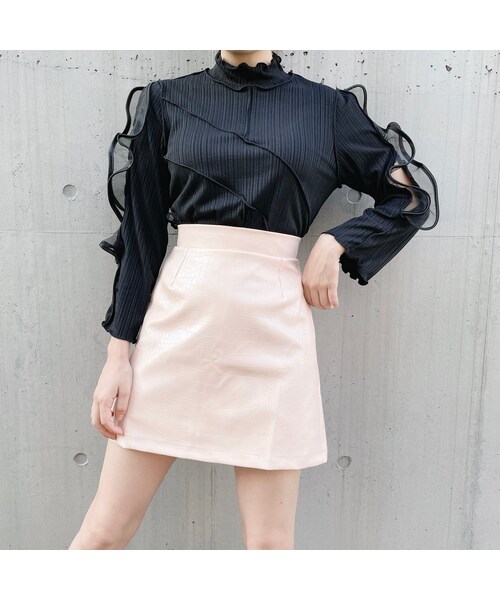lilLilly（リルリリー）の「レザークロコミニスカート（スカート・レディース・PINK(S)/PINK(M)/BLACK(S)/BLACK(M)）」の7枚目の写真