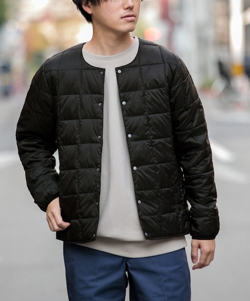 い*ん様 自由区 ノーカラーライトダウンジャケット 大きいサイズ 44 ブラック TAION（タイオン）の「TAION ノーカラーライトダウンジャケット