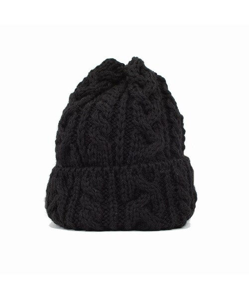 HIGHLAND 2000（ハイランドトゥーサウザンド）の「HIGHLAND2000 ハイランド2000 ボブキャップ ケーブル ブリティッシュウール フリーサイズ イギリス製（ニットキャップ/ビーニー・レディース・グレー/ブラック・フリー）」の2枚目の写真