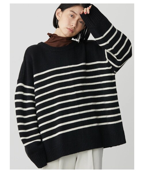 AMERICAN HOLIC（アメリカンホリック）の「2WAYボーダーニットカーディガン（トップス・ボーダーアイボリー/ボーダーネイビー/ボーダーブラック・F）」の9枚目の写真