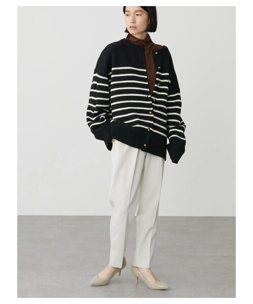 AMERICAN HOLIC（アメリカンホリック）の「2WAYボーダーニットカーディガン（トップス・ボーダーアイボリー/ボーダーネイビー/ボーダーブラック・F）」の7枚目の写真