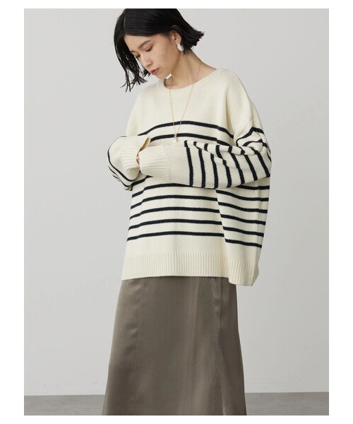 AMERICAN HOLIC（アメリカンホリック）の「2WAYボーダーニットカーディガン（トップス・ボーダーアイボリー/ボーダーネイビー/ボーダーブラック・F）」の19枚目の写真