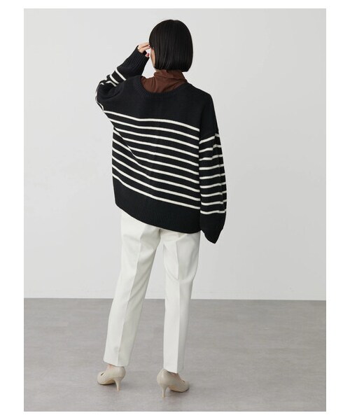 AMERICAN HOLIC（アメリカンホリック）の「2WAYボーダーニットカーディガン（トップス・ボーダーアイボリー/ボーダーネイビー/ボーダーブラック・F）」の8枚目の写真