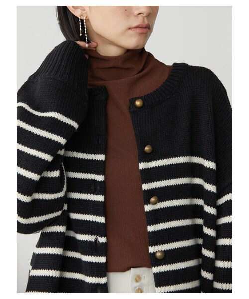 AMERICAN HOLIC（アメリカンホリック）の「2WAYボーダーニットカーディガン（トップス・ボーダーアイボリー/ボーダーネイビー/ボーダーブラック・F）」の4枚目の写真