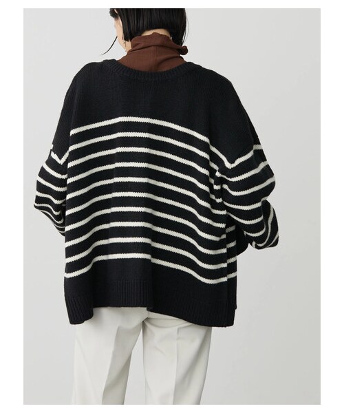 AMERICAN HOLIC（アメリカンホリック）の「2WAYボーダーニットカーディガン（トップス・ボーダーアイボリー/ボーダーネイビー/ボーダーブラック・F）」の3枚目の写真