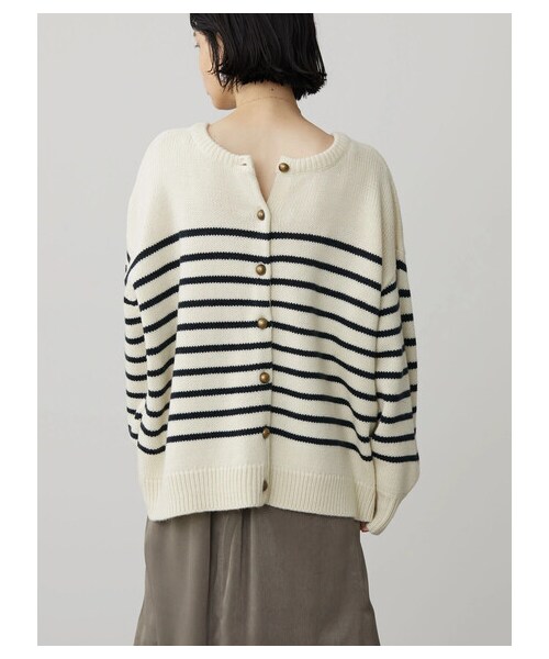 AMERICAN HOLIC（アメリカンホリック）の「2WAYボーダーニットカーディガン（トップス・ボーダーアイボリー/ボーダーネイビー/ボーダーブラック・F）」の14枚目の写真