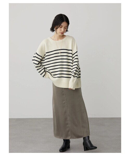 AMERICAN HOLIC（アメリカンホリック）の「2WAYボーダーニットカーディガン（トップス・ボーダーアイボリー/ボーダーネイビー/ボーダーブラック・F）」の15枚目の写真