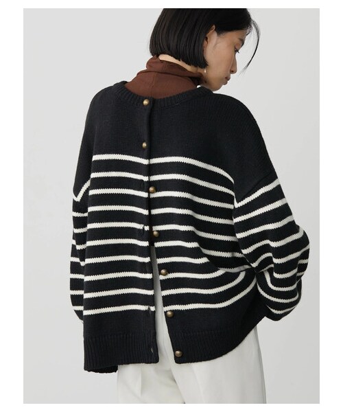AMERICAN HOLIC（アメリカンホリック）の「2WAYボーダーニットカーディガン（トップス・ボーダーアイボリー/ボーダーネイビー/ボーダーブラック・F）」の10枚目の写真