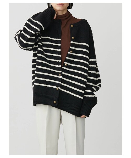 AMERICAN HOLIC（アメリカンホリック）の「2WAYボーダーニットカーディガン（トップス・ボーダーアイボリー/ボーダーネイビー/ボーダーブラック・F）」の6枚目の写真