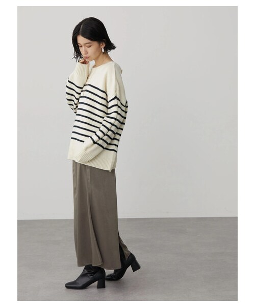 AMERICAN HOLIC（アメリカンホリック）の「2WAYボーダーニットカーディガン（トップス・ボーダーアイボリー/ボーダーネイビー/ボーダーブラック・F）」の16枚目の写真